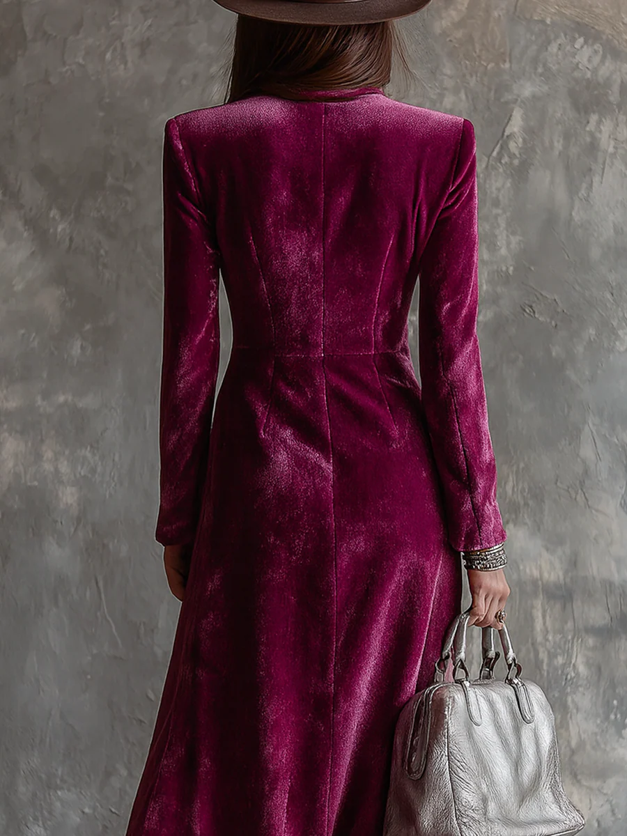 Helavine - Elegant Long Velvet Blazer Dress