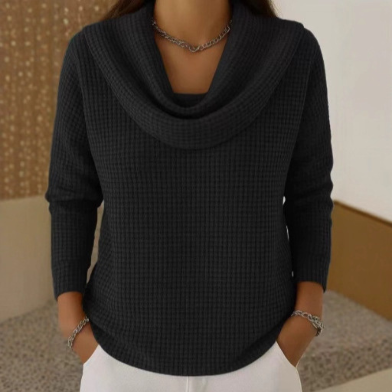 Elisavora - Warm Waffle Knit Jumper with Cascade Neck