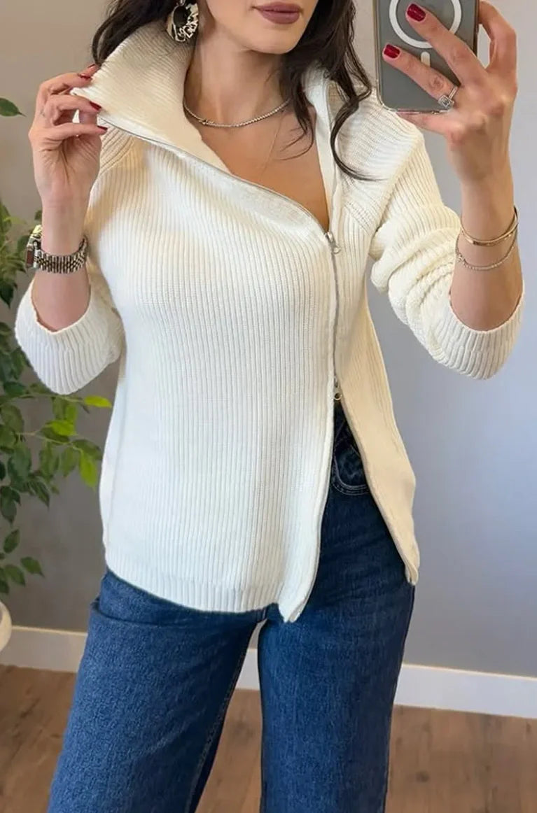 Lucienne - Double Zip Asymmetrical Knit Sweater