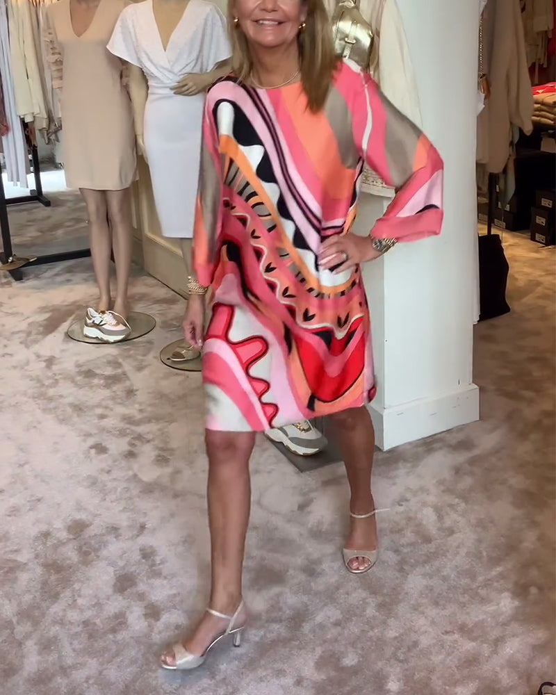 Katherine - Printed midi dress with trendy round neckline