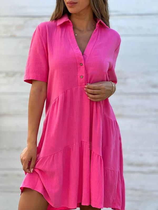 Vionelle - Women's cotton and linen casual, plain, short-sleeved dress