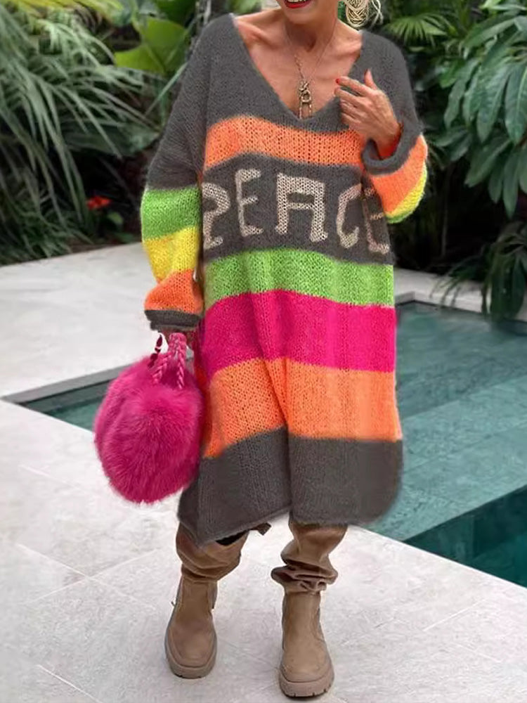 Elviana™ - Color Block Cashmere Sweater Dress