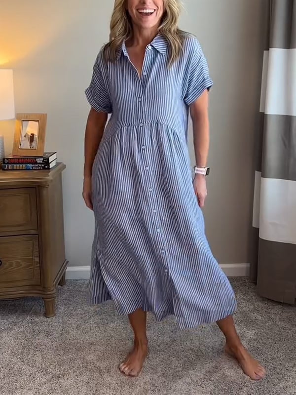 Melania™ - Striped shirt dress with lapels and buttons | With functional pockets