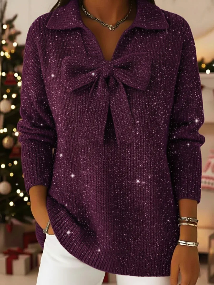 Pryseline - Elegant Retro Jumper with Shiny Bow