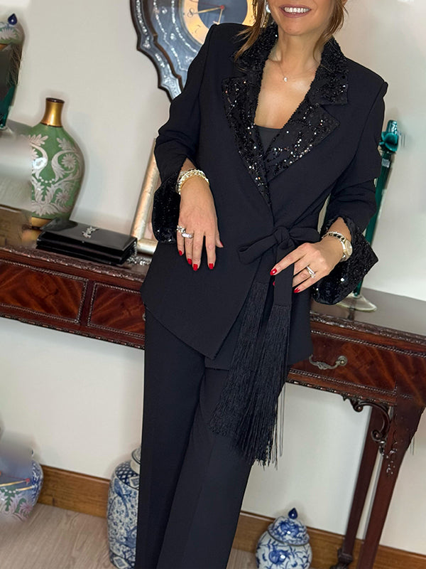 Dorinelle - Chic Blazer and Sequin Trouser Set