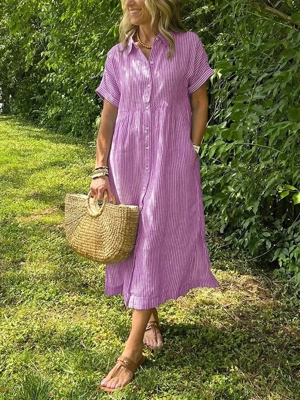 Melania™ - Striped shirt dress with lapels and buttons | With functional pockets