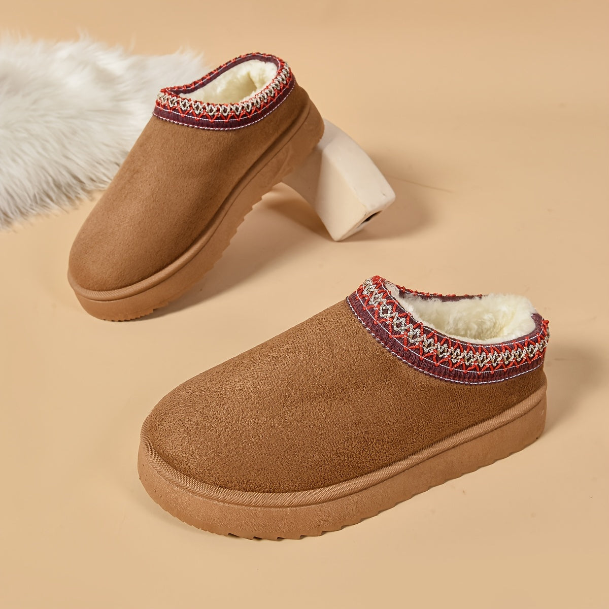Selviane™ - Ethnic Slip-On Boots with Faux Fur Lining