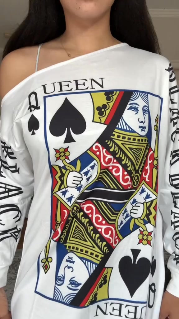 Evarine - Dropped Shoulder Dress with Playing Card Print