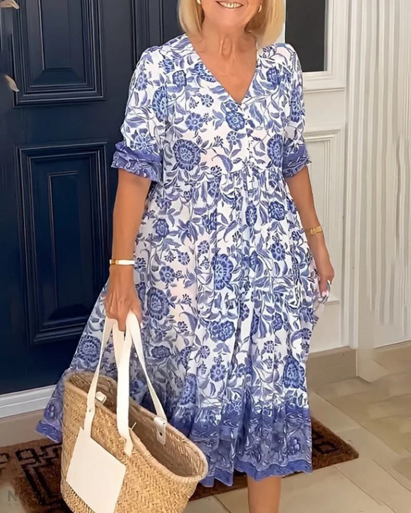 Aude™ - Elegant floral dress with V-neckline