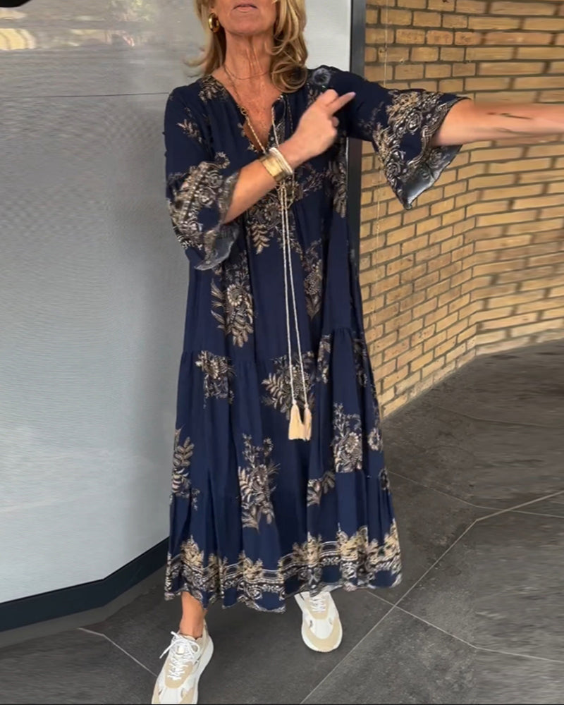 Meline - Vintage V-Neck Ample Dress