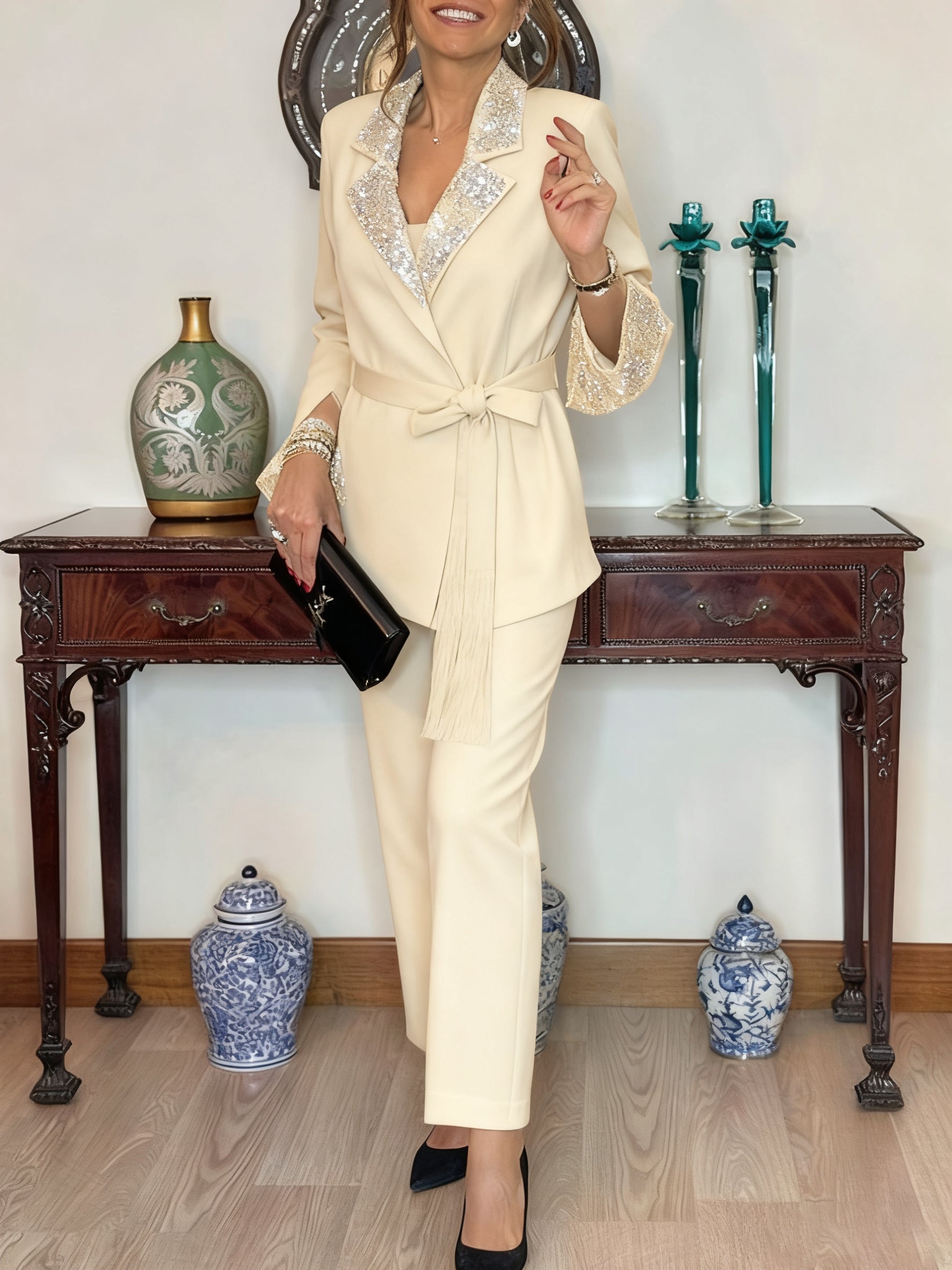 Dorinelle - Chic Blazer and Sequin Trouser Set