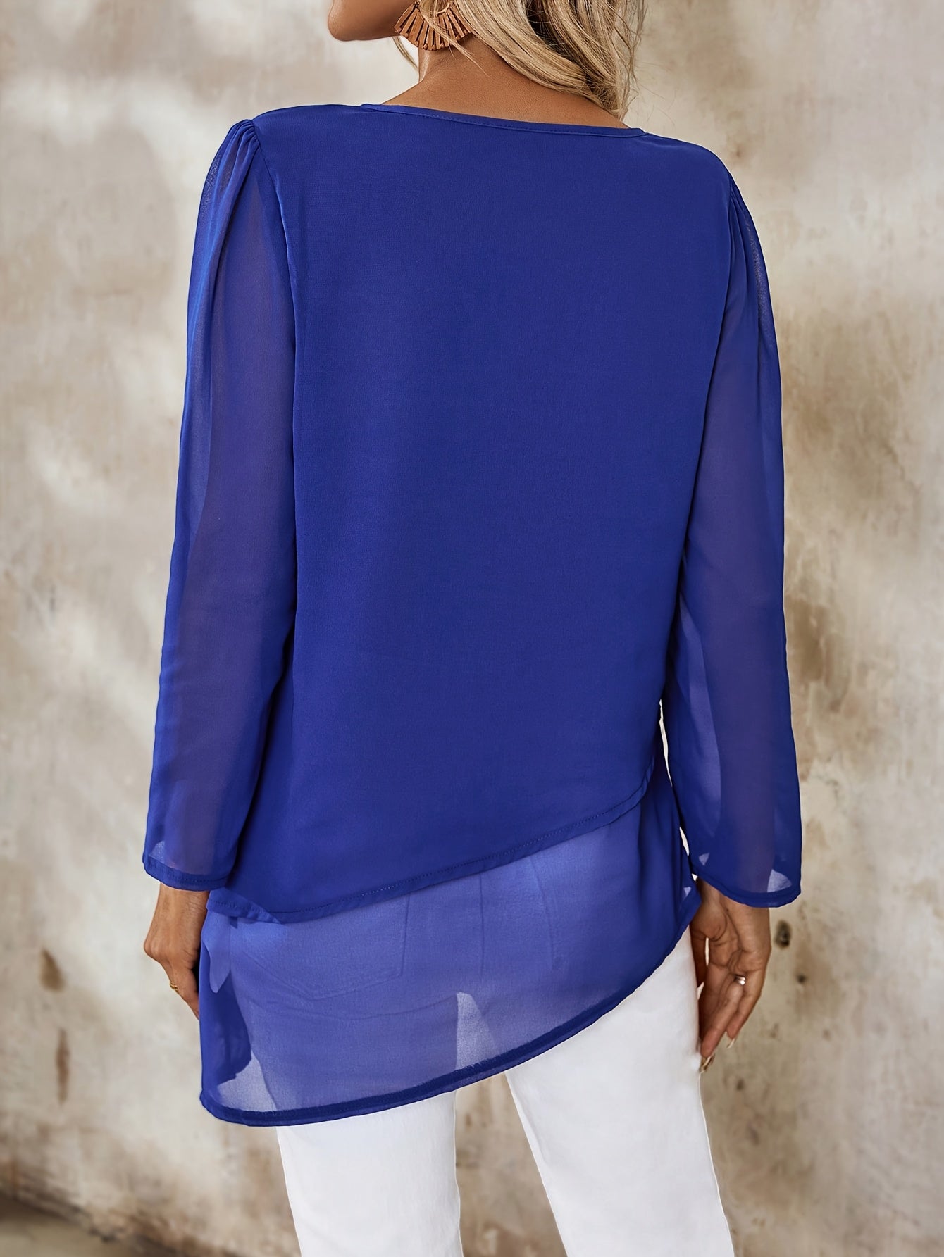 Corisande™ - Elegant double-layered blouse with asymmetrical hem and light sheerness