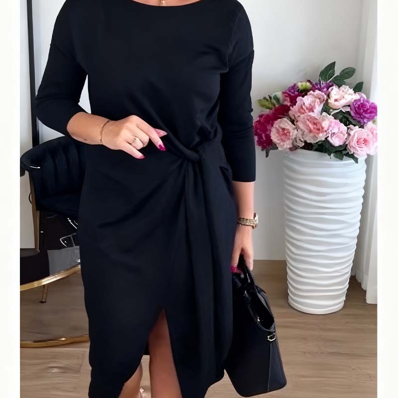 Marialisse - Elegant Midi Dress with Bow and Chic Slit
