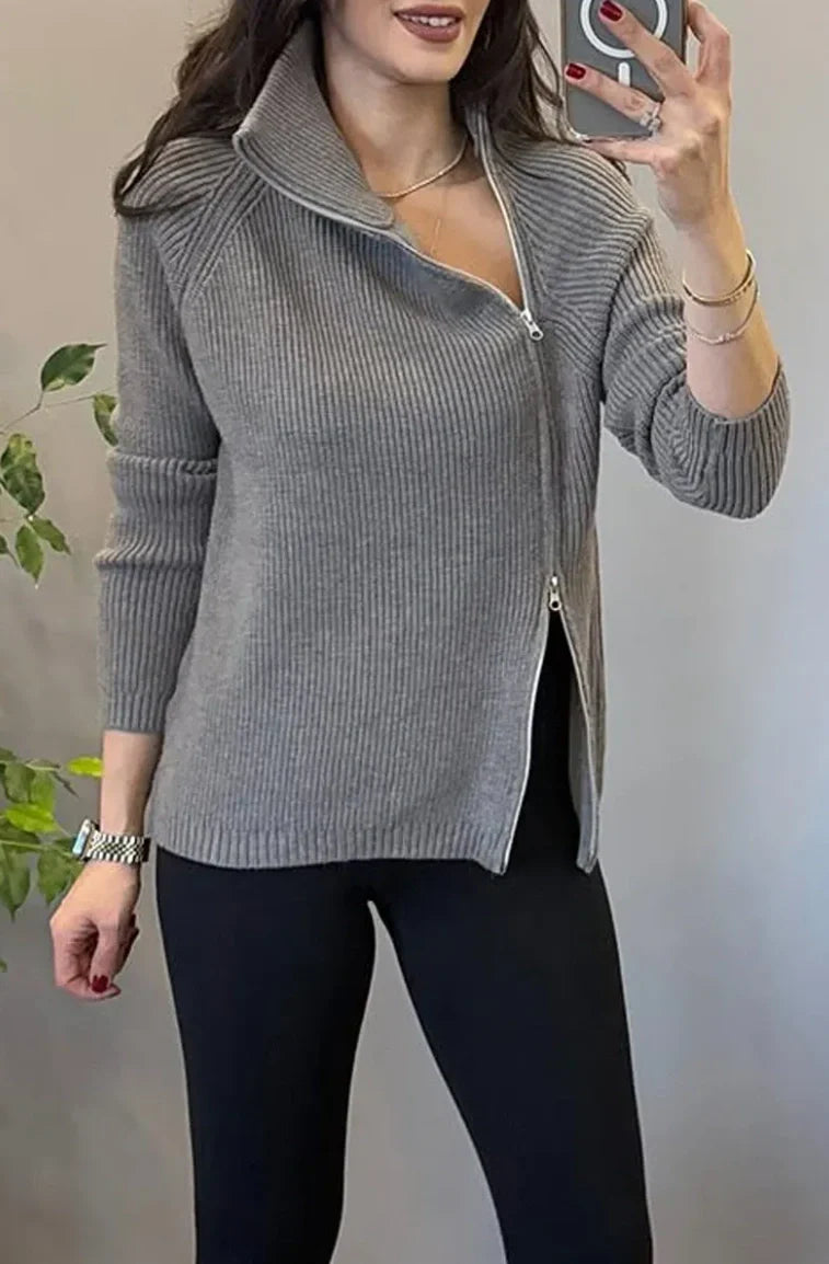 Lucienne - Double Zip Asymmetrical Knit Sweater