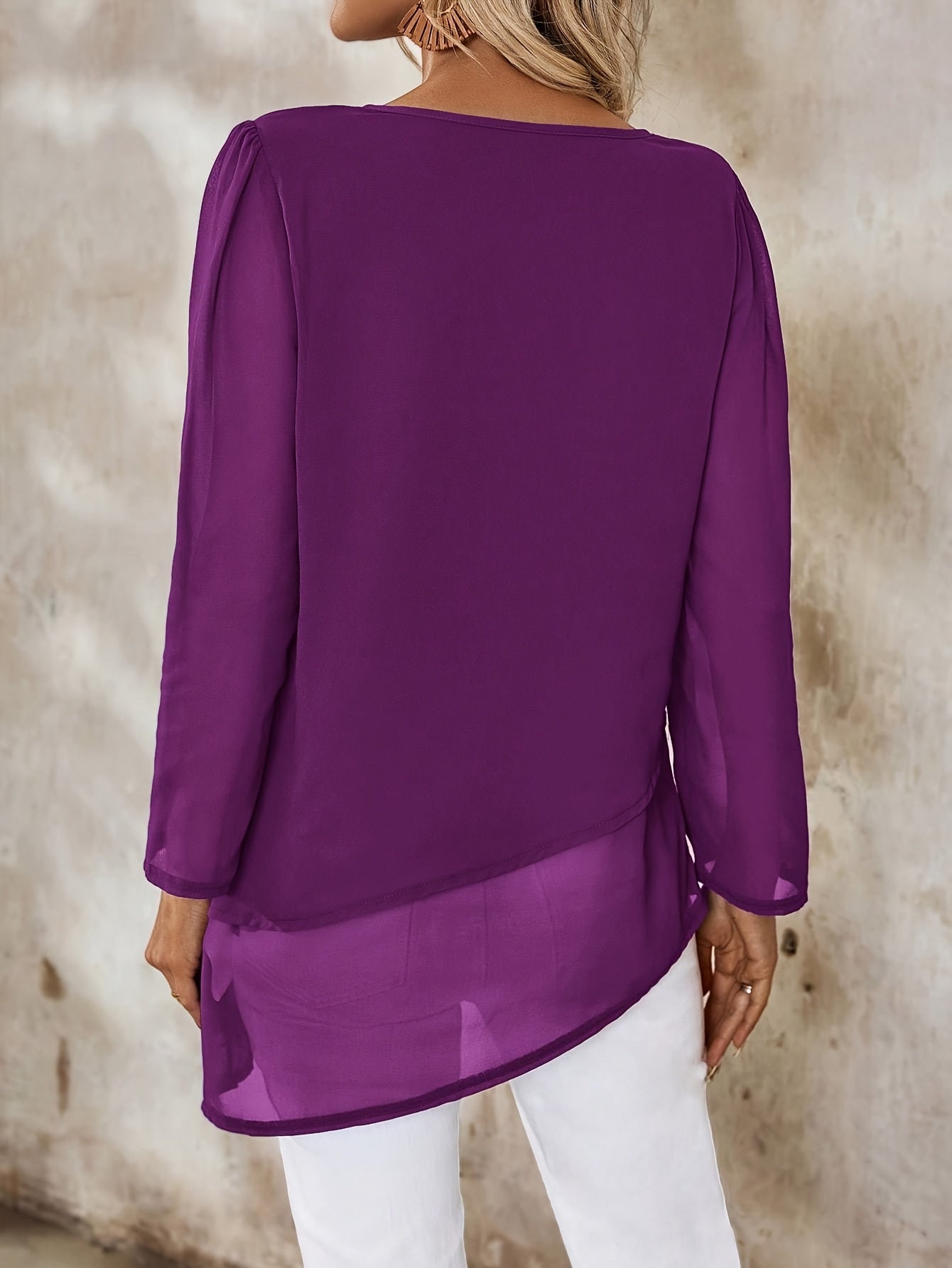 Corisande™ - Elegant double-layered blouse with asymmetrical hem and light sheerness