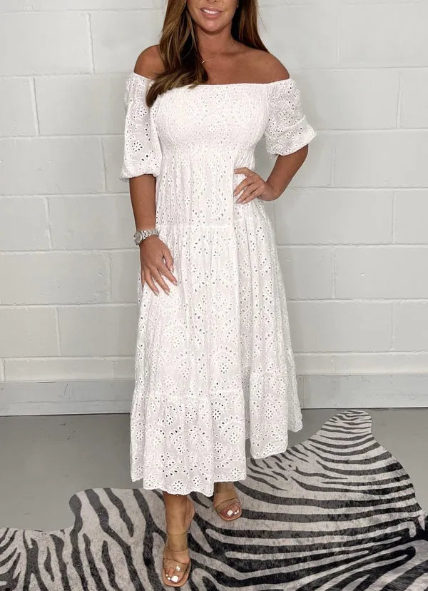 Melodie - Plain Elegant Flared Dress with Embroidery