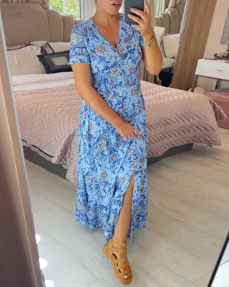 Denise - V-neck Floral Print Maxi Dress
