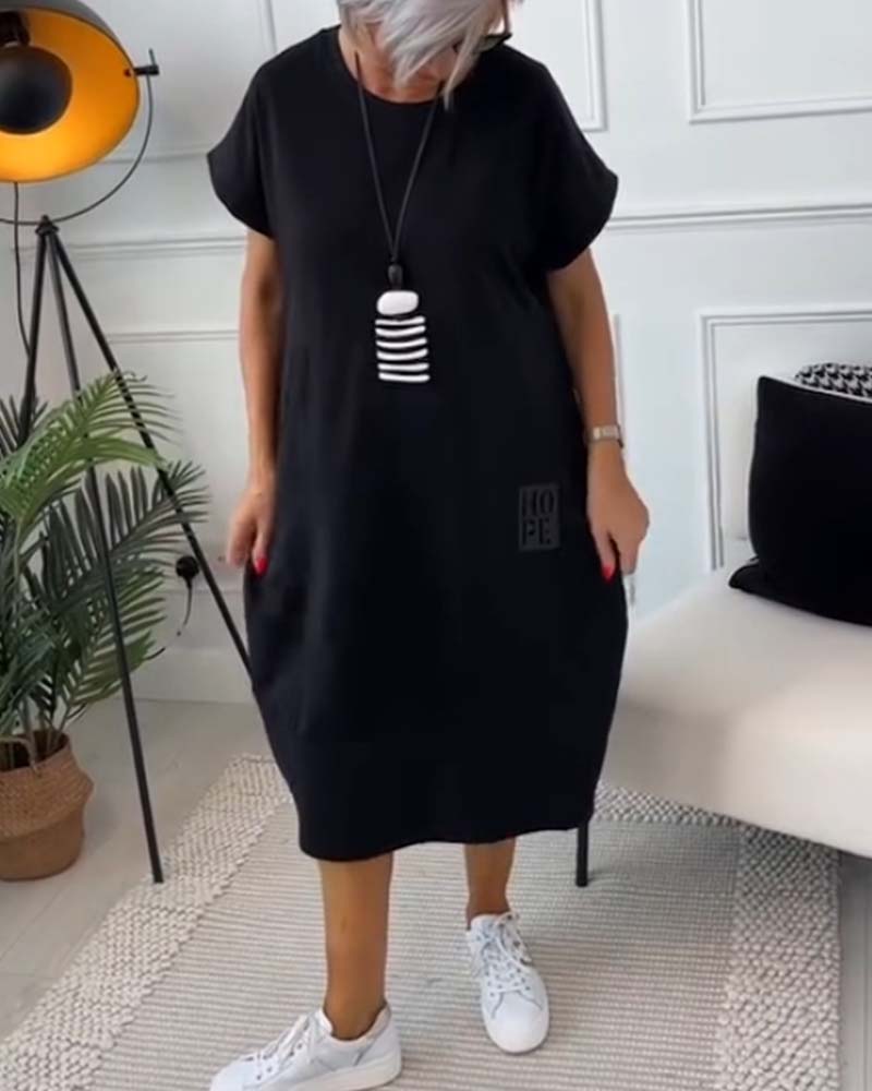 Marie™ - Short Sleeve Casual Dress with Letter Print