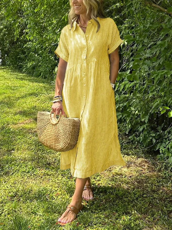 Melania™ - Striped shirt dress with lapels and buttons | With functional pockets