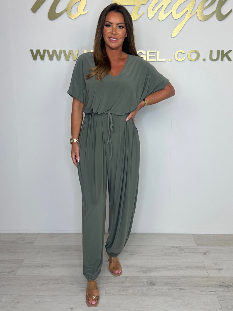 Cymara™ - Cotton jumpsuit with V-neckline and tie