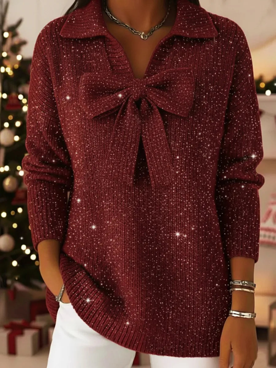 Pryseline - Elegant Retro Jumper with Shiny Bow