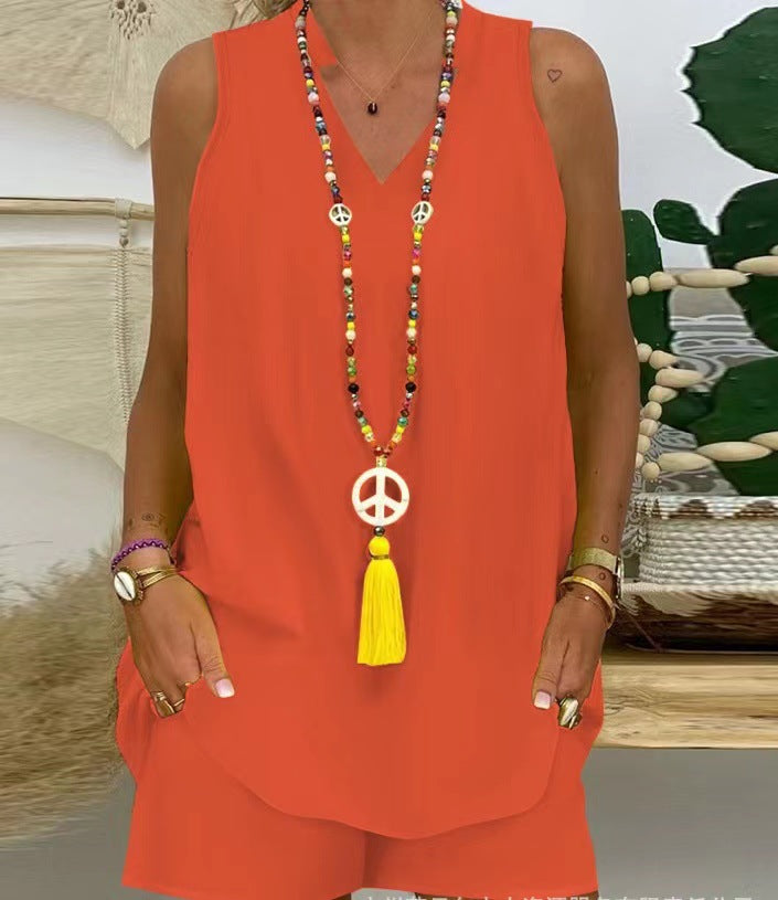 Thessaly - Women's Sleeveless High Neck Casual Set for Elegant Summer Style