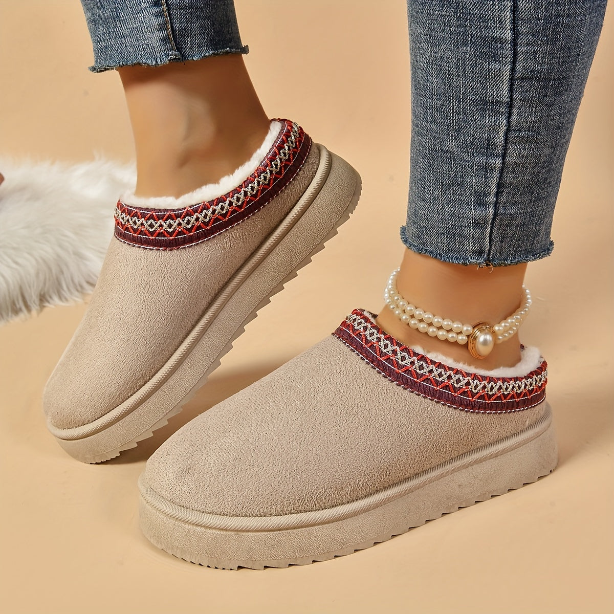 Selviane™ - Ethnic Slip-On Boots with Faux Fur Lining