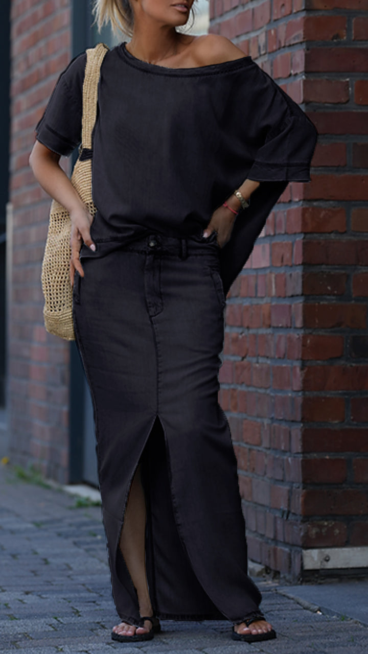 Mireya - Women's Casual Set in Denim Tencel with Round Neckline