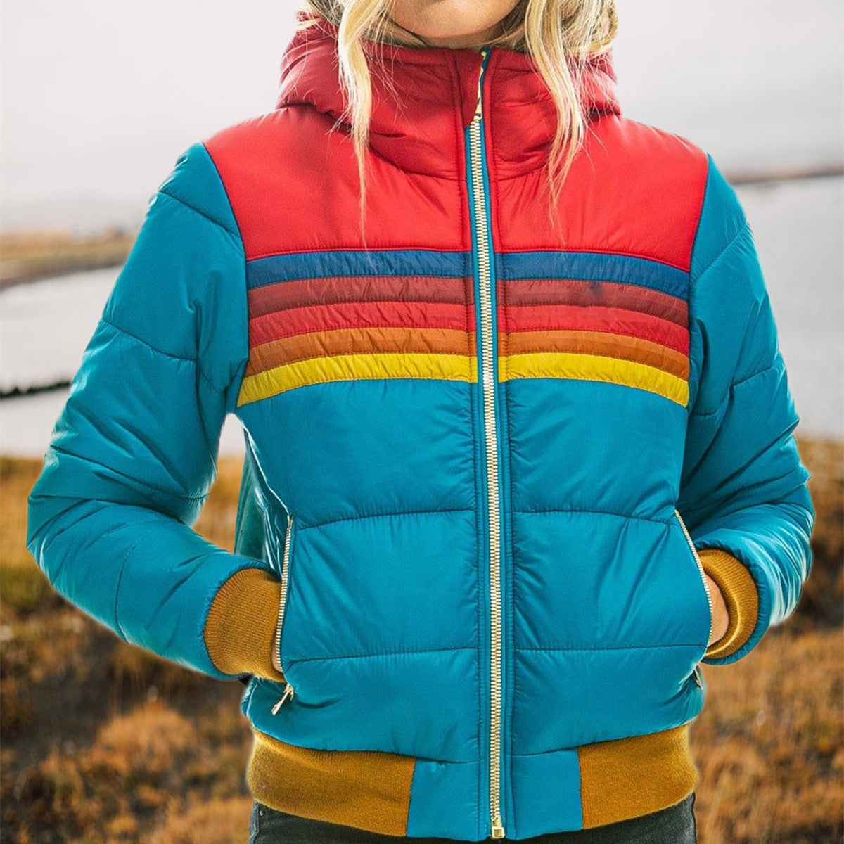 Monique - Women's Winter Down Jacket with Hood and Oversize Pockets