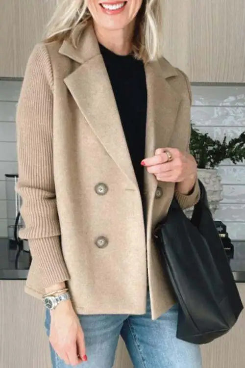 Augustine - Casual Coat with Collar and Patchwork Sleeves