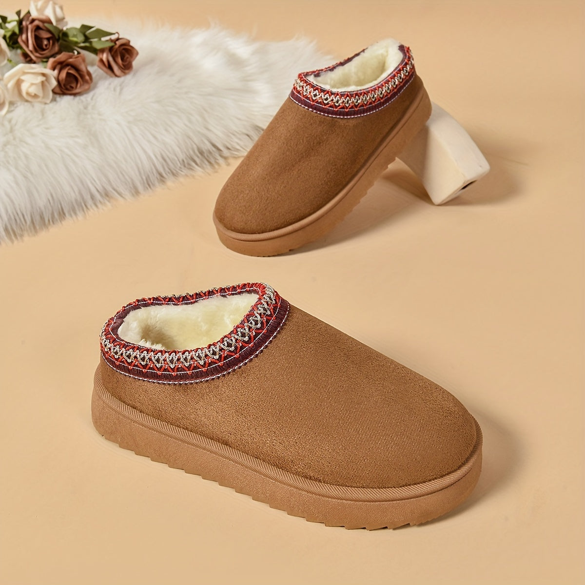 Selviane™ - Ethnic Slip-On Boots with Faux Fur Lining