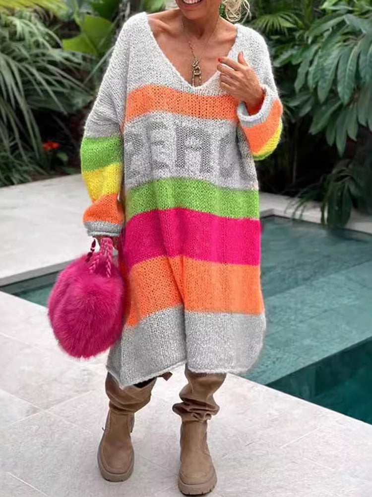 Elviana™ - Color Block Cashmere Sweater Dress