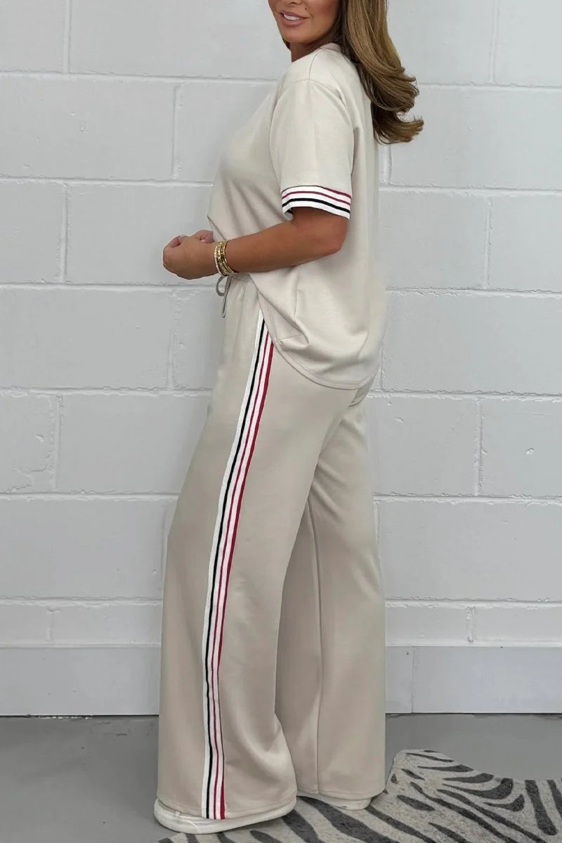 Milla - Short-sleeved T-shirt with side stripes and jogging pants