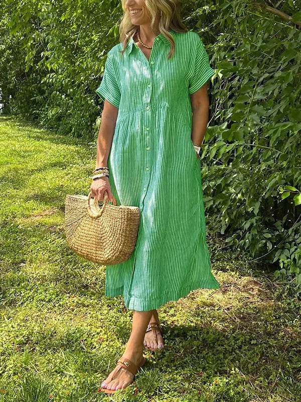 Melania™ - Striped shirt dress with lapels and buttons | With functional pockets