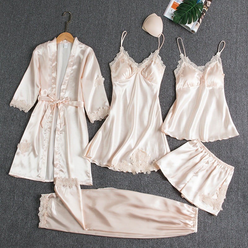Elyssara - 5-Piece Satin Nightwear Set for Women
