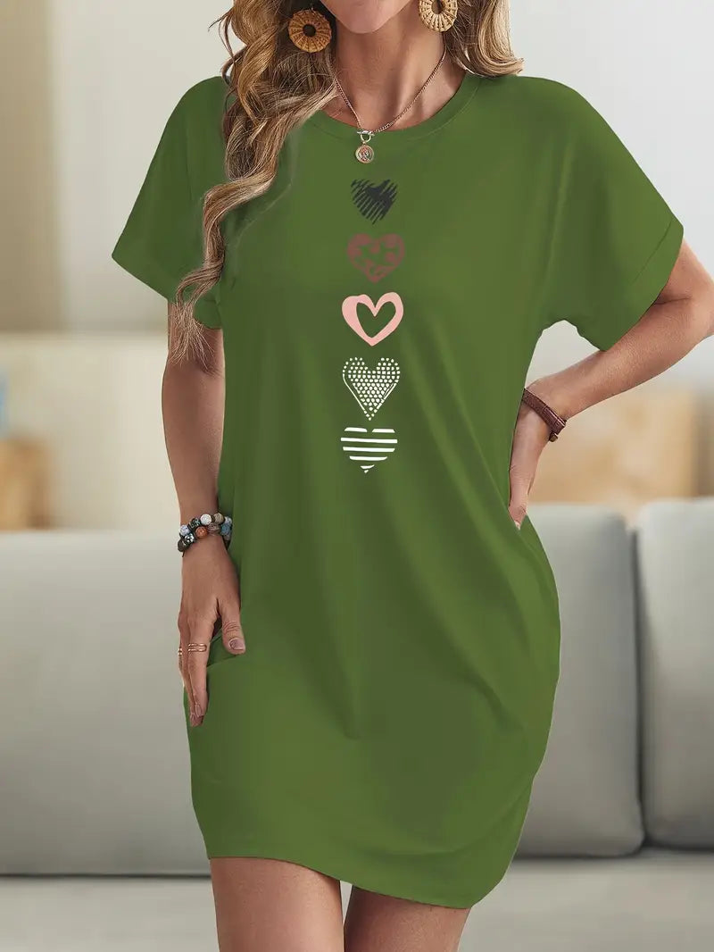 Milia - Graphic Hearts Casual Dress - Cool Elegance & Absolute Comfort