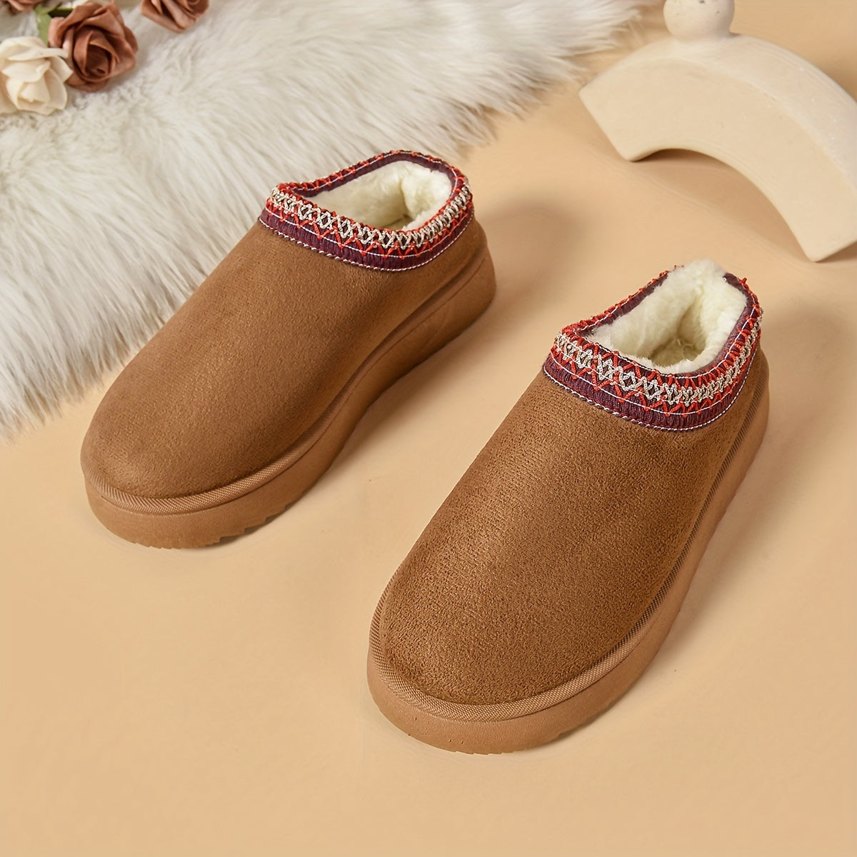 Selviane™ - Ethnic Slip-On Boots with Faux Fur Lining