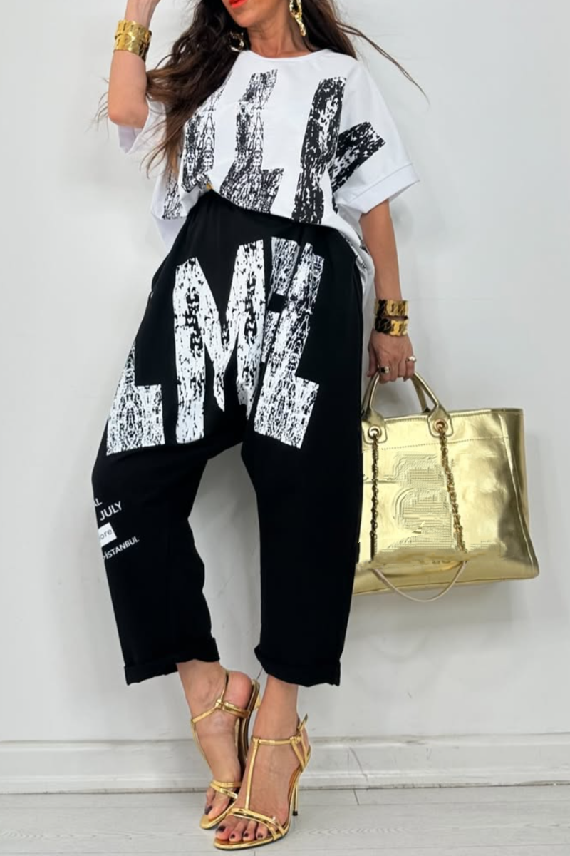 Kirelle - Women's casual outfit with printed round-neck top and trousers