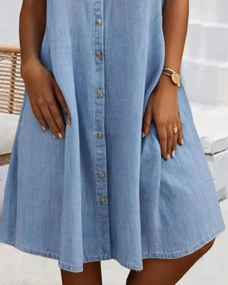 Evelina - Midi Dress with Lapel Collar and Button Fastening