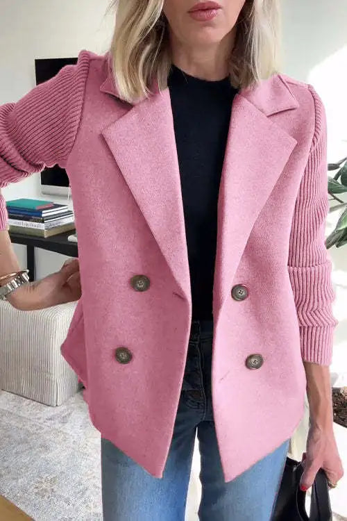 Augustine - Casual Coat with Collar and Patchwork Sleeves
