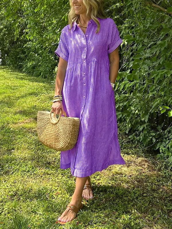 Melania™ - Striped shirt dress with lapels and buttons | With functional pockets
