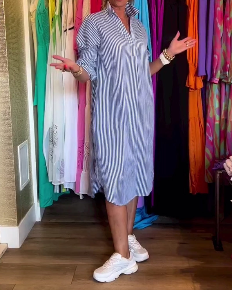 Cato - Striped Lapel Shirt Dress