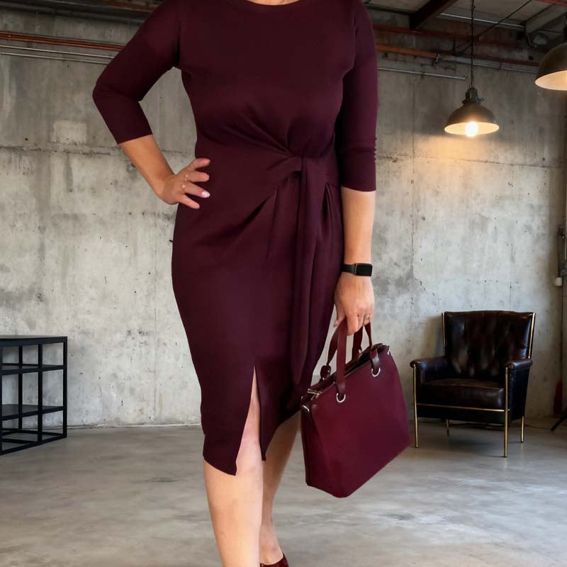 Marialisse - Elegant Midi Dress with Bow and Chic Slit