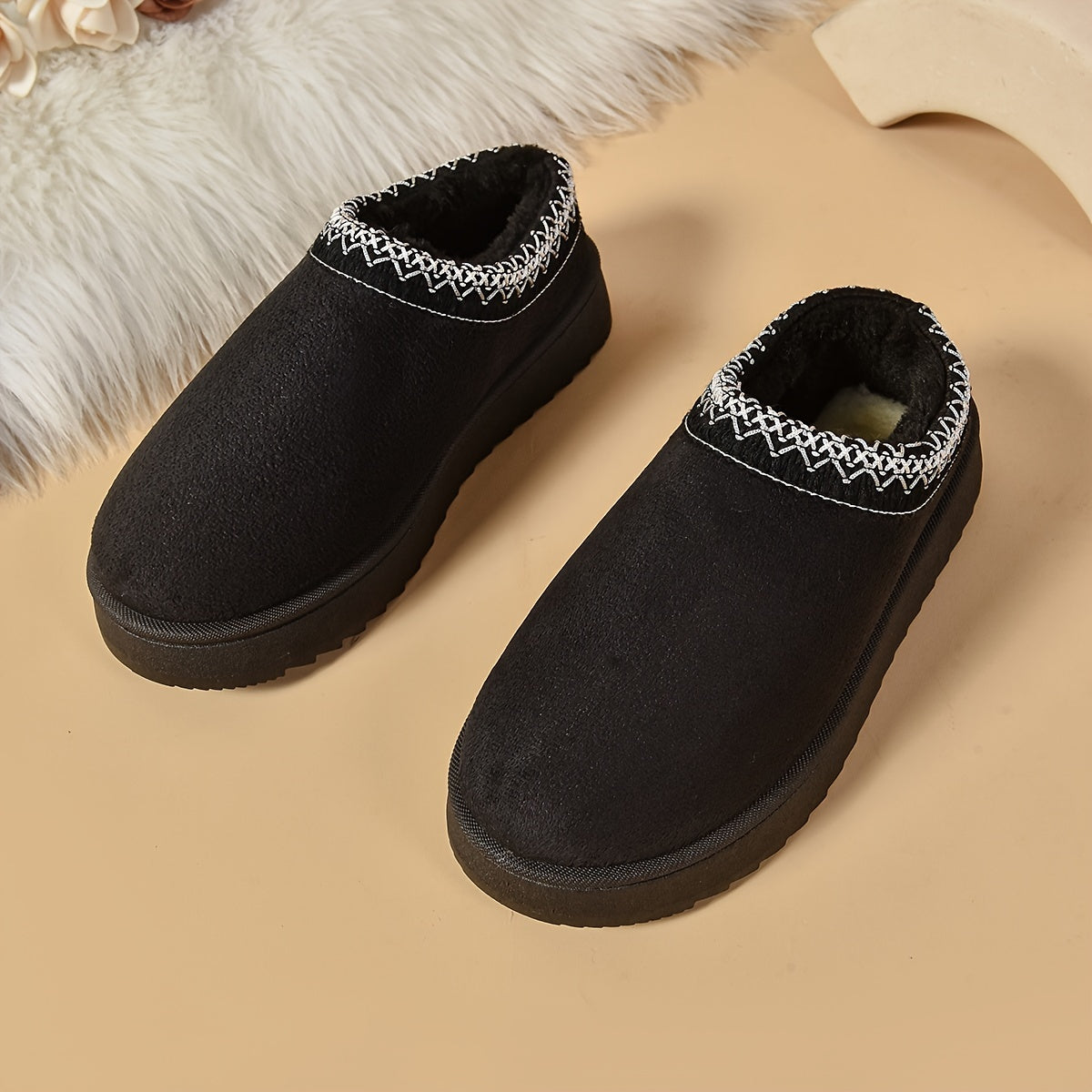Selviane™ - Ethnic Slip-On Boots with Faux Fur Lining