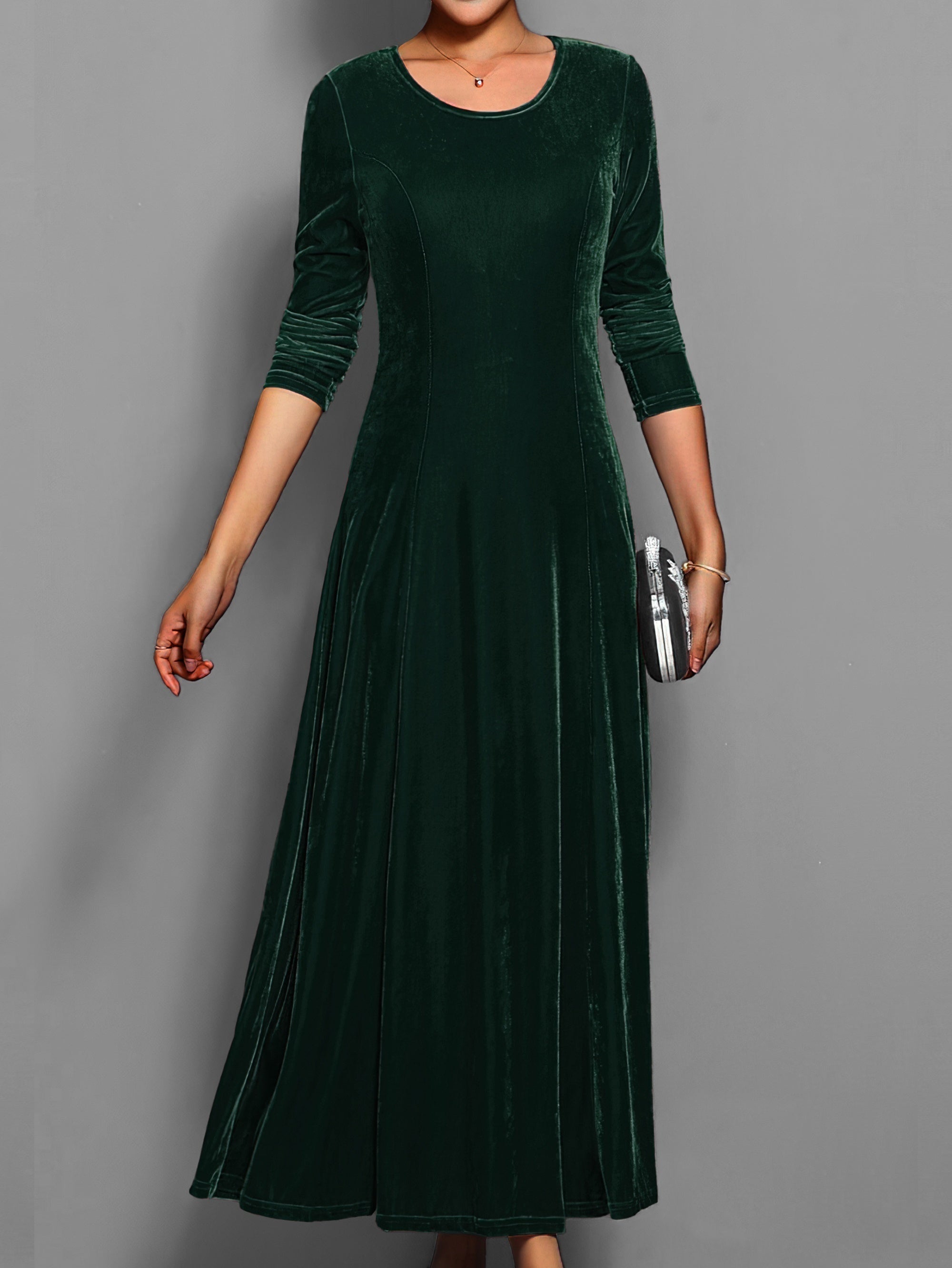 Senara - Casual Solid Stylish Midi Crew Neck Long Sleeve Party Formal Dress for Women | Ideal for Autumn