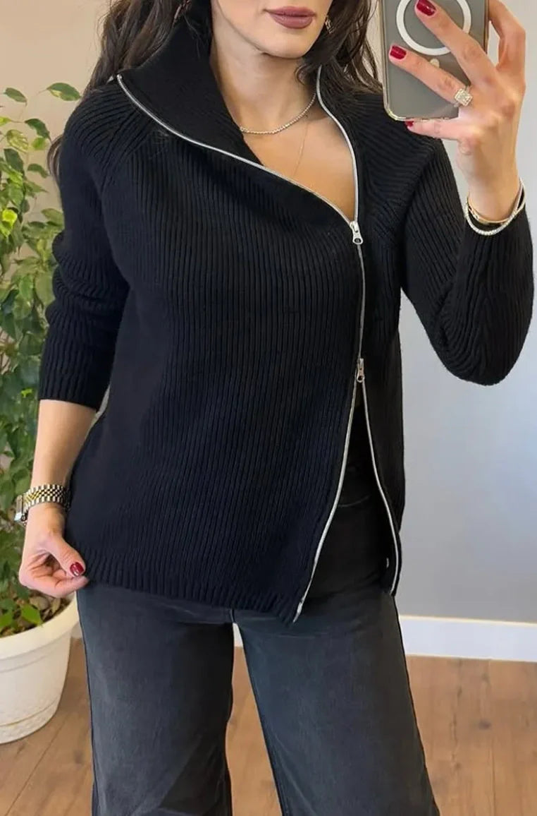 Lucienne - Double Zip Asymmetrical Knit Sweater