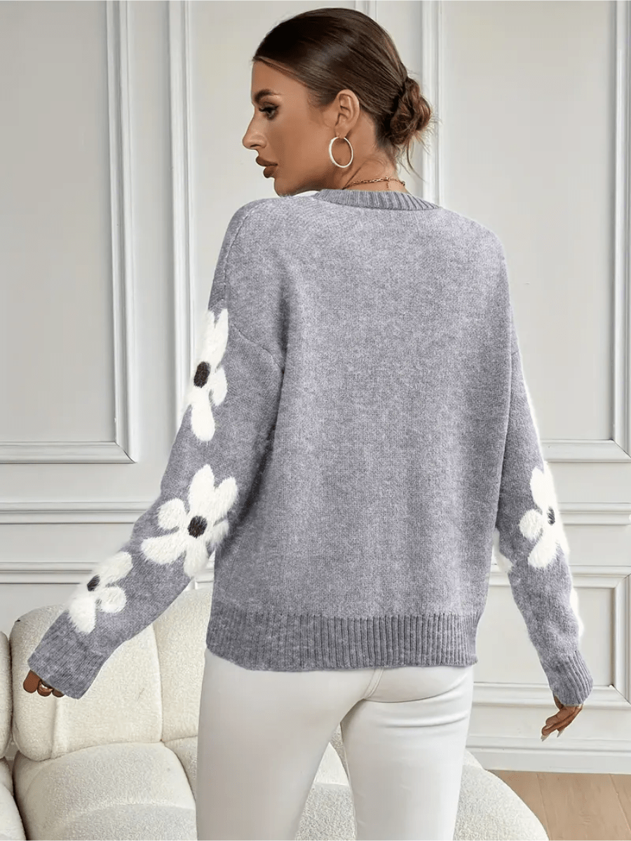 Nolira - Soft Knit Jumper with Elegant Floral Print