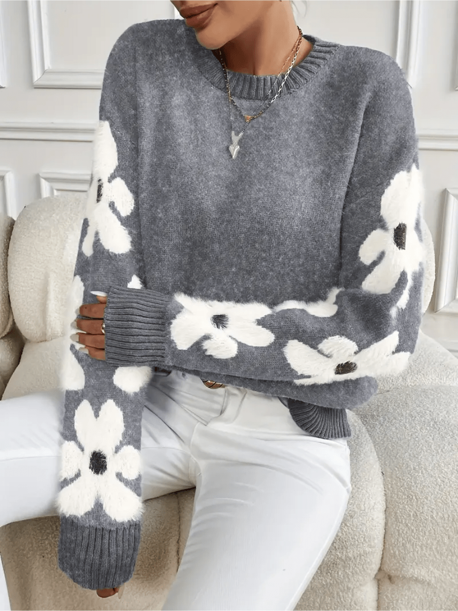 Nolira - Soft Knit Jumper with Elegant Floral Print