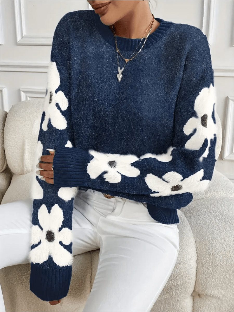 Nolira - Soft Knit Jumper with Elegant Floral Print