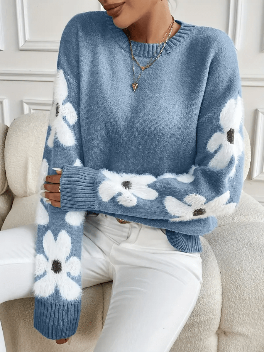 Nolira - Soft Knit Jumper with Elegant Floral Print
